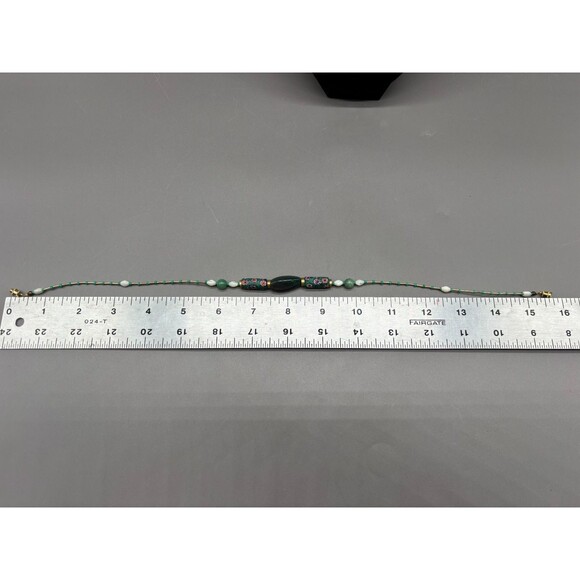 Vintage Millefiori Glass Aventurine Bloodstone Brass Bead Necklace 16" 70s Boho - Picture 4 of 8